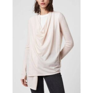 All saints driana women large fine wool beige sweater draped cowl neck